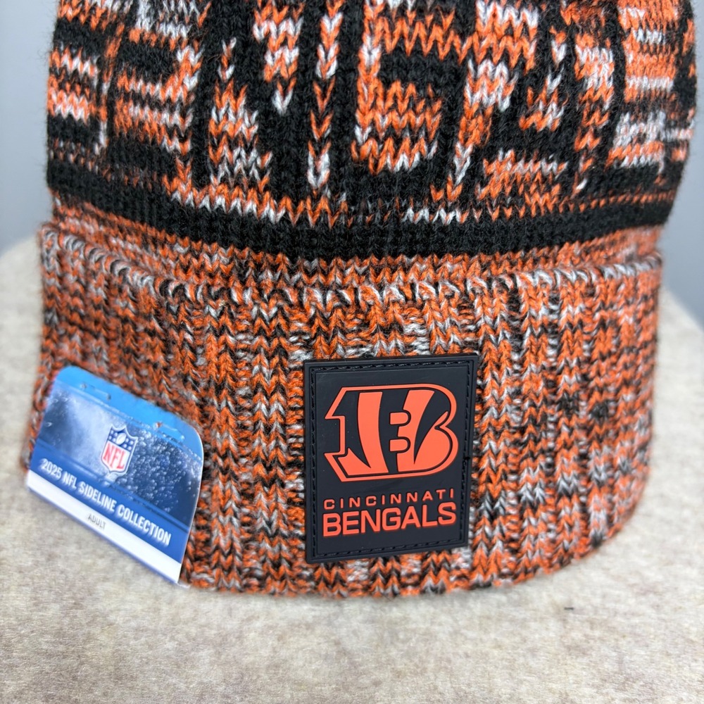 New Era Cincinnati Bengals 2025 NFL Sideline Knit Beanie Pom Hat Orange Black - Picture 2 of 7